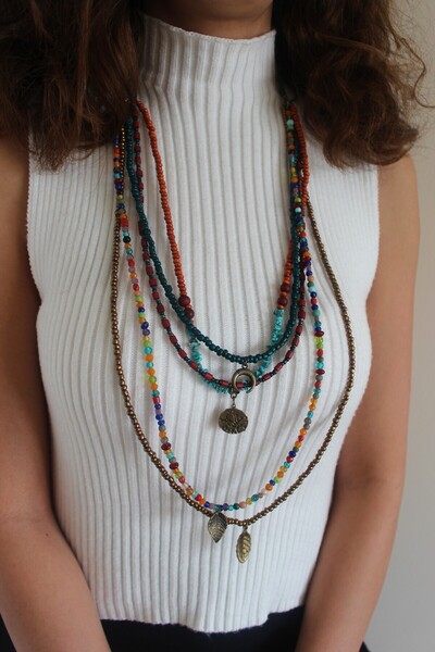dela otantik El yapımı çok renkli boncuklu uzun kolye - Etnik otantik bohem ç...