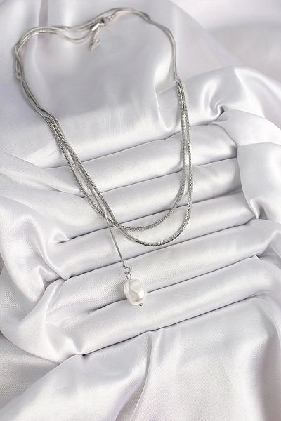 Store 316L Steel Silver Color Italian Chain Model Dangle Pearl Figure Women's Necklace