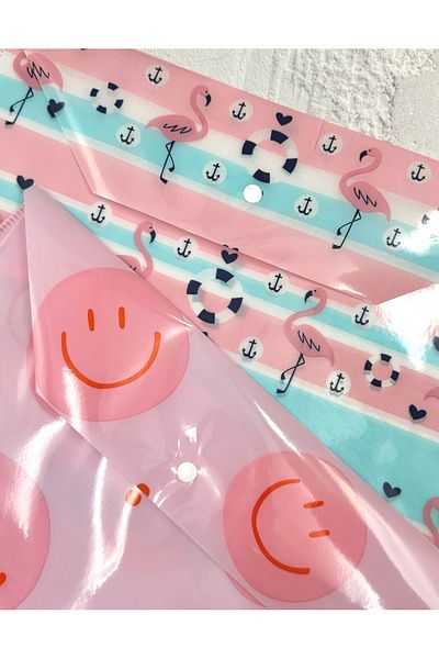 ZeCo Collection Flamingo and Emoji Patterned A4 2-Piece File Set / Organizer Folder with Snap Fasteners