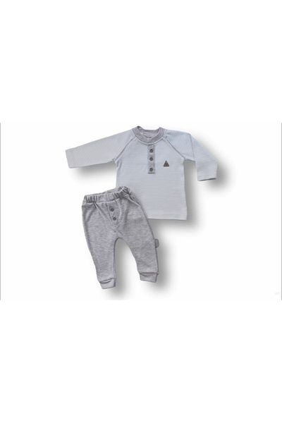 ALFA AKSESUAR 03 3-6 6-9 9-12 Months Melange Long Sleeve Sweatshirt 2-Piece Baby Boy Set Blue