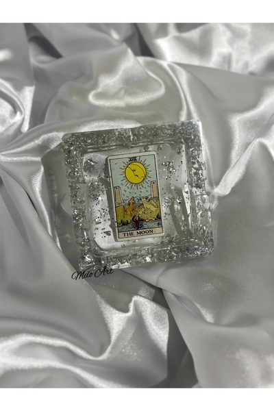 Milo Art The Moon Ay Tarot Kartlı Epoksi Küllük Gümüş Varaklı Epoksi Küllük K...