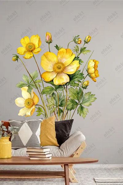 efekt reklam Yellow Dance of the Sun - Watercolor Yellow Flower Wall Living Room-Kitchen-Balcony Glass Sticker