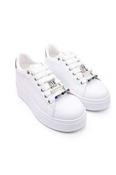 Tmall Pantofi sport de dama,Din Piele ecologica,Cu pietre,D1374,Alb cu Silver