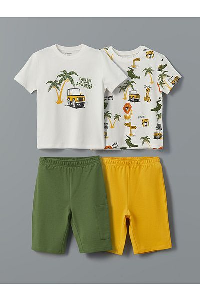 LC Waikiki Standard Pattern 100% Cotton Combed Fabric Baby Boy T-Shirt and Shorts Set of 4