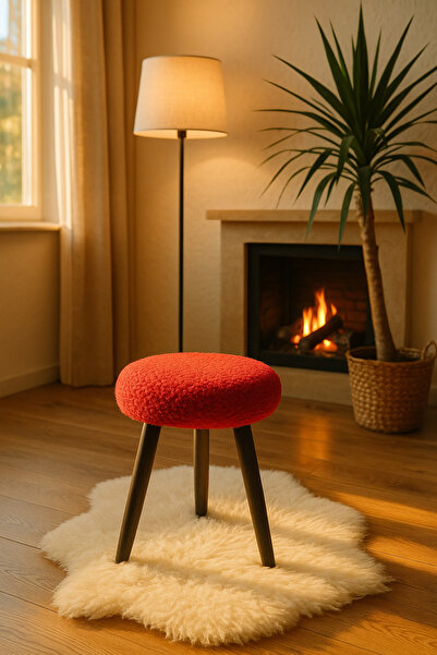 decosense Cozy Peluş Puf Dekoratif Ahşap 3 Siyah Ayaklı Tabure Şık Konforlu Yumuşacık Modern ve Rahat Oturak