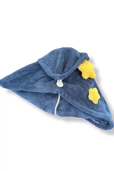 CAŞ DEKORASYON Dark Blue Color Star Figured Elastic Hair Towel / Bonnet