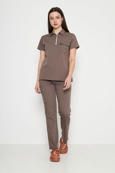 Class Üniforma Polo Collar Brown Women's Medical Uniform Scrubs