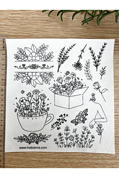 Hobianna Melting in Water Interlining Embroidery Motif Set - Flowers, 16 Adhesive Patterns