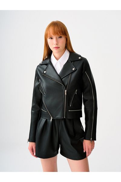 Loft Women's Coat - Pu, Relaxed Cut Crop