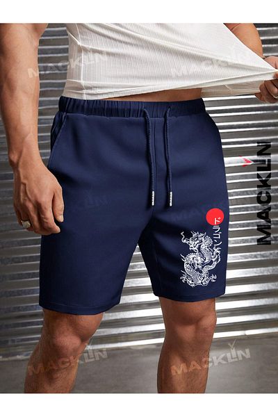 macklin Unisex Dragon Printed Combed Shorts