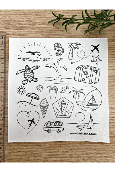 Hobianna Melting in Water Interlining Embroidery Motif Set - Holiday Mode, 18 Adhesive Patterns