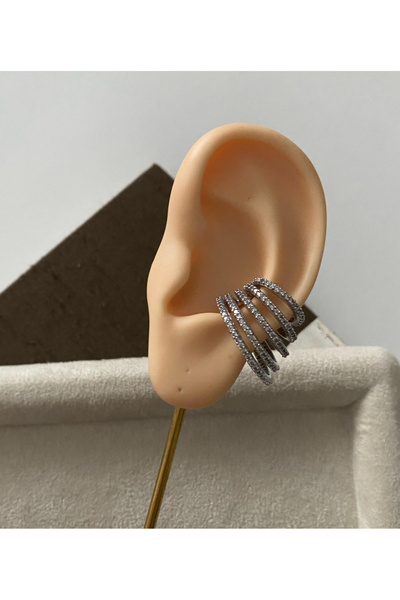 AychaAksesuar Çelik vip seri çoklu görünüm sizkon taşlı gümüş renk kukırdak geçirmeli küpe