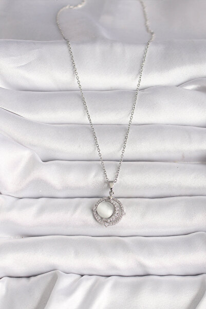 BSRE قلادة نسائية موديل هلال لؤلؤي باللون الفضي (فولاذ 316L)