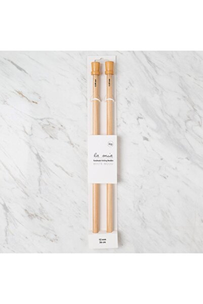 Twin Store لا ميا وايت وود 12 مم 36 سم أسياخ حياكة خشبية