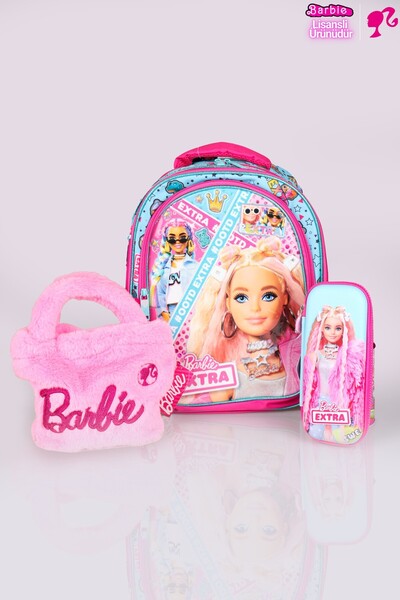 Barbie DEKOMUS Licensed "Pink Blue Princess Collection" - 3 Compartment School, Pen and Lunch Box, Water Bottle