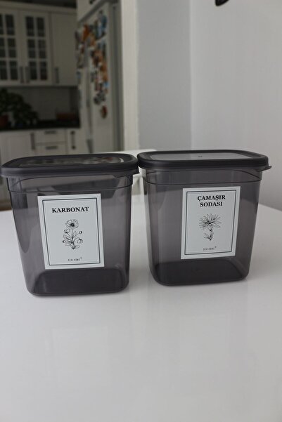 Dem Home 2' Li Antrasit Deterjan Kutusu Saklama Kabı 2000 ml Karbonat Ve Çamaşır Sodası Kutusu