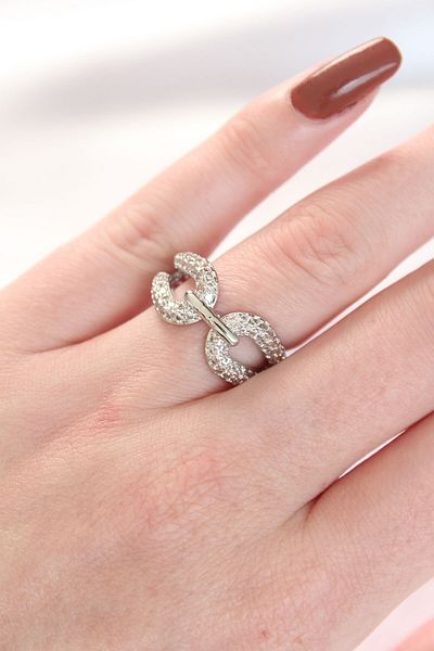 Store Silver Color Adjustable Ring with Zircon Stone