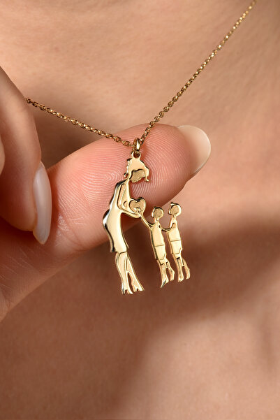 Nox Jewelry 14 Ayar Altın Kaplama Anne ve İki Erkek Çocuk Aile Aşk Gümüş Koly...