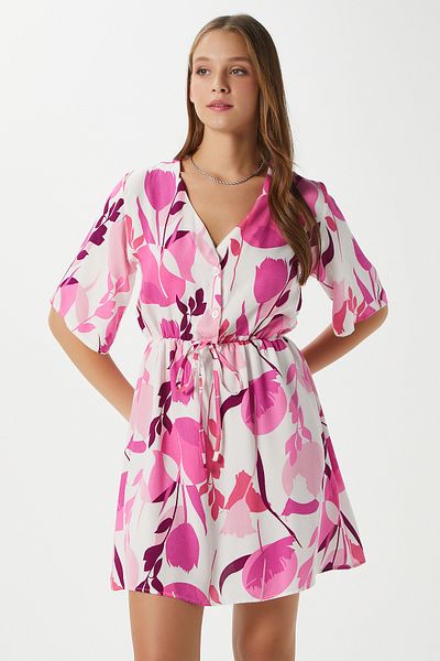 Ritnice Γυναικείο φόρεμα βισκόζης Felina Pink Waist Gathered 17020