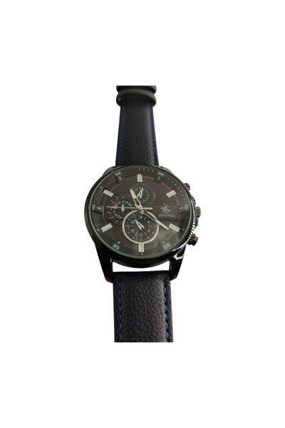 Bay Emir ساعة يد رجالية من بولو كلوب بهيكل فولاذي وحزام جلدي