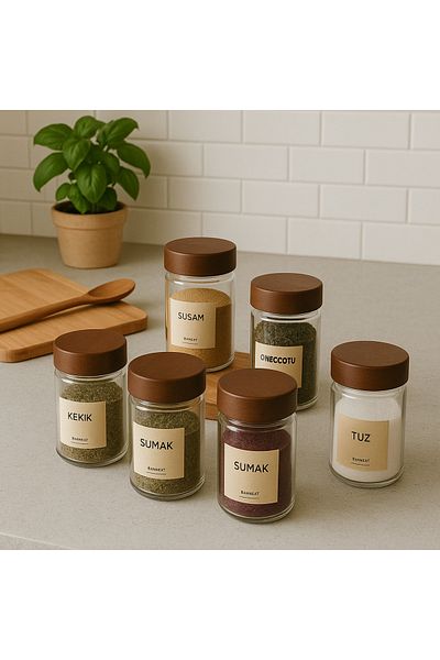 ELZEY HOME Set of 6 Akaysa 240 ml Glass Spice Shakers with Lids (16 Pcs Label)