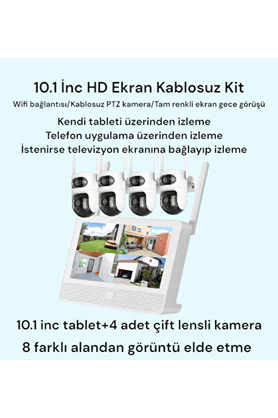 10.1 İnc HD Ekran Wifi Kamera Kit~Tablet+4 Adet Çift Lensli Kamera