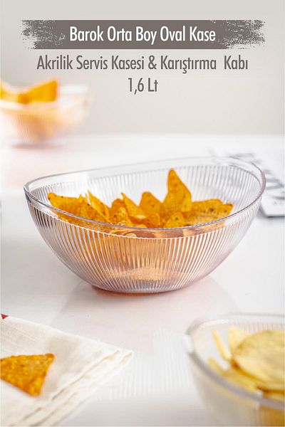 AC BOX Acrylic Baroque Transparent Medium Size Oval Fruit & Salad Bowl & Mixing Bowl / 1.6 Lt (Not Glass)
