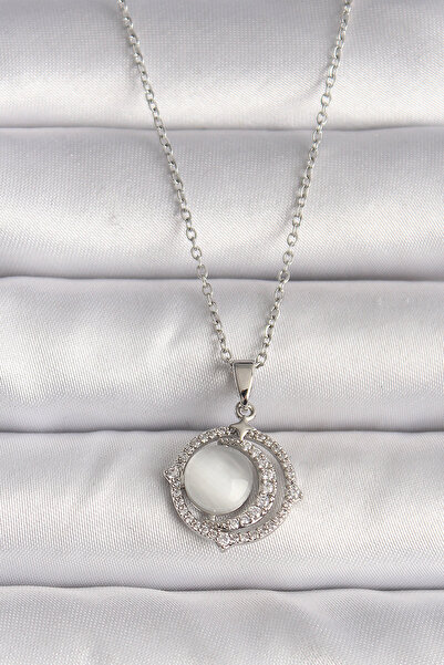 Twin Store قلادة نسائية من الفولاذ 316L بلون فضي مع حجر الزركون وصدف أبيض على...