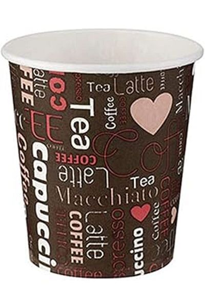 NZM TİCARET Disposable Market Roll-Up Paperboard Cups 7oz Printed Brown 50 Pcs
