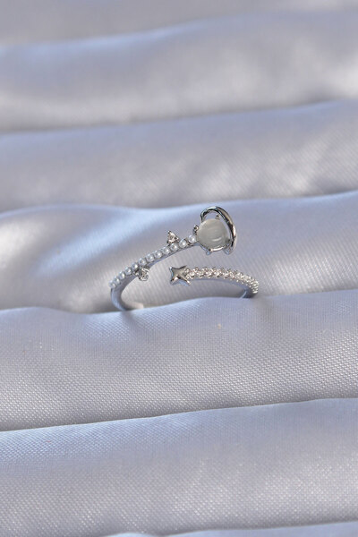 SeyCey.co النحاس الفضي اللون الزركون حجر اللؤلؤ زحل نموذج حلقة قابلة للتعديل