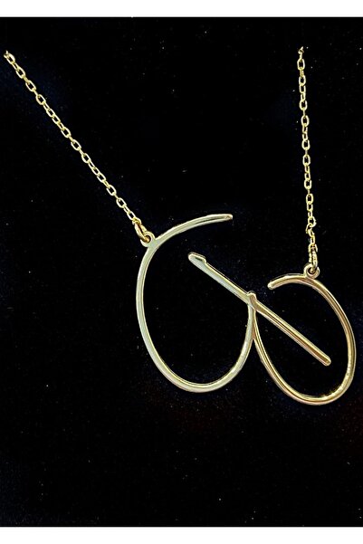 Alldo Jewelry B Harfi Gümüş Gold Kaplama Harf Kolye 925 Ayar