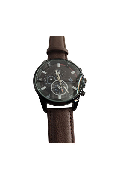 Bay Emir ساعة يد رجالية من بولو كلوب بهيكل فولاذي وحزام جلدي