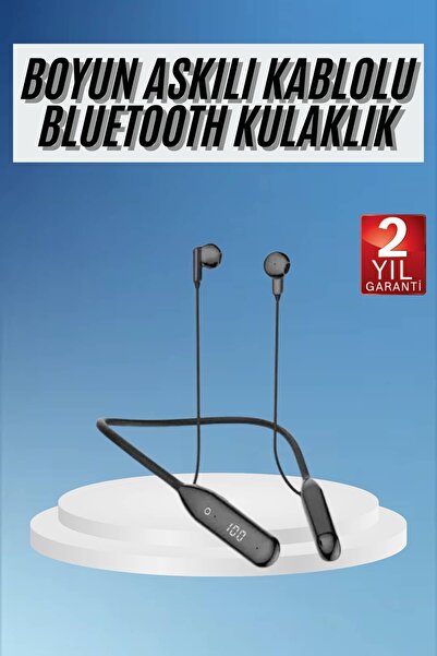 100 Hours Bluetooth Headset with Wired Neck Strap Digital Display