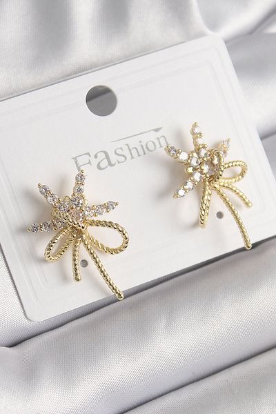 SeyCey.co Brass Gold Color Zircon Stone Star Knot Model Women's Earrings