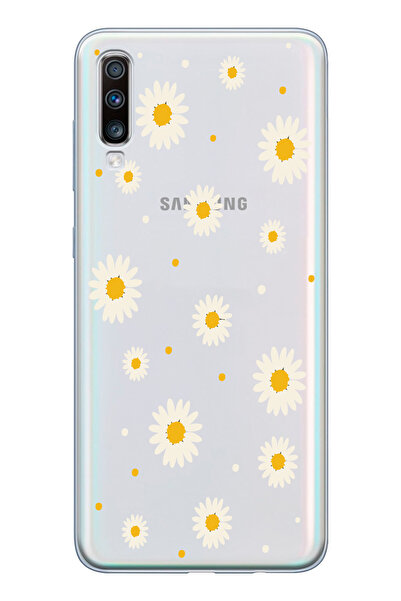moonset Samsung Galaxy A70 Uyumlu Papatya Tasarımlı Baskılı Şeffaf Telefon Kı...