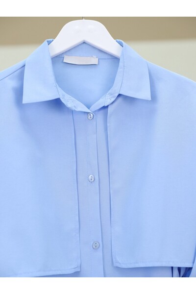 Modamorfo Bolero Detailed Tie Waist Slit Shirt - Baby Blue