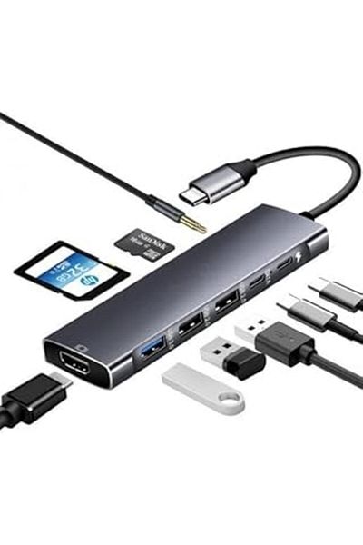 Mu Art Ahşap Axe Tools Metal Case USB 3.0 Type C 9 in 1 HDMI - Micro Sd Card Reader - Headphone Converter Hub