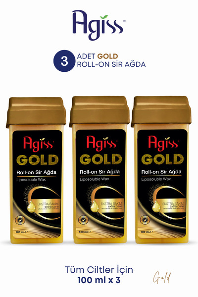 AGISS Roll On Gold Ekstra Bakım Sir Ağda 100 ml Tüm Cilt Tipleri Için Özel Formül 3 Adet