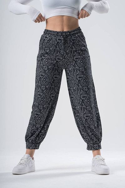SUPERBLUE Men's Ethnic Patterned Loose Smoked Jogger Sports Pants
