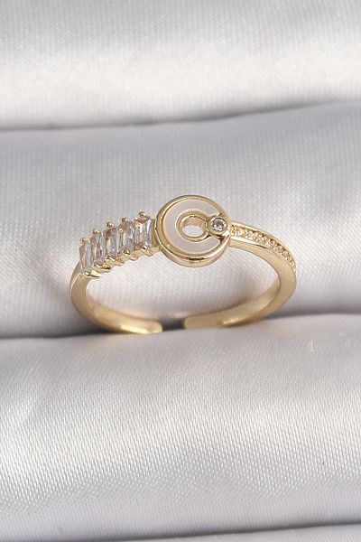feifei Brass Gold Color Zircon Stone Adjustable Women's Ring