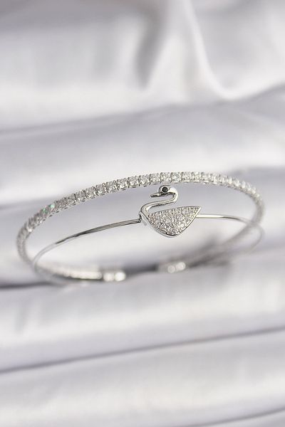 NEZADE STORE Brass Silver Color Zircon Stone Swan Model Women's Bracelet - Lisinya