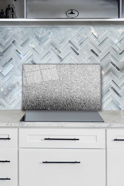 Vosevu Silver Design Glass Stove Back Protector, Heat Resistant, Countertop Built-In and Kitchen Protection