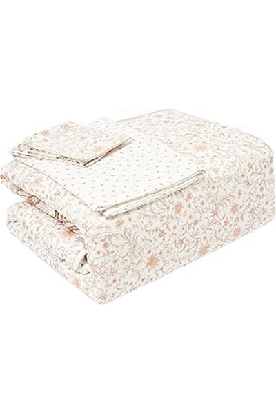 Mu Art Ahşap Siena Flower Patterned 100% Cotton Quilt Set, Pink, Double