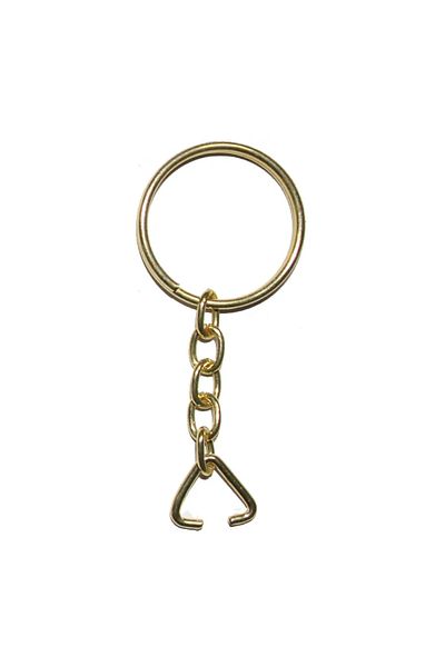 Mu Art Key Chain Ring, Ring + Chain + Triangle, 24mm, Gold, Yellow, 1000Pcs
