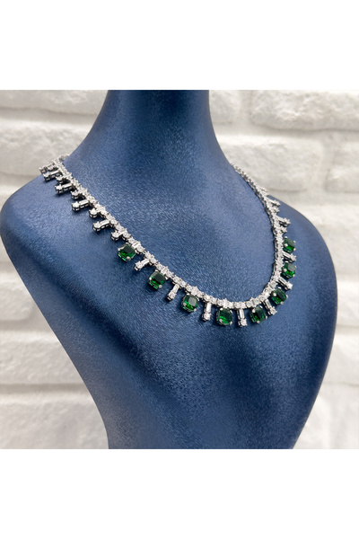 Livora Jewelry Pırlanta Montür Zümrüt Taşlı Gümüş Gerdanlık