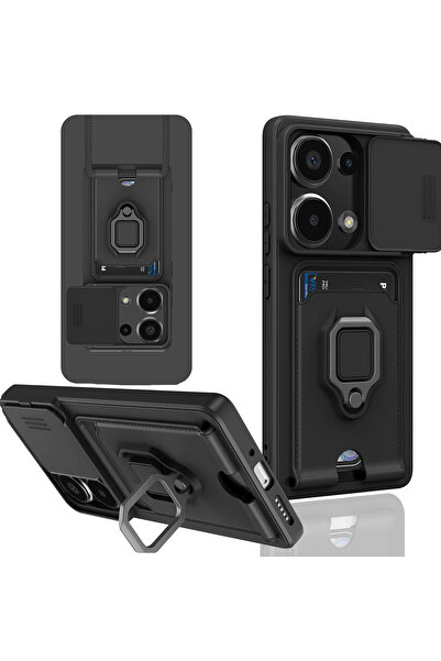 cepmoda Redmi NOTE 13 PRO 5G / POCO X6 – Askı İpli Telefon Kılıfı – Kartlık, Stand, Kamera Koruma – SİYAH