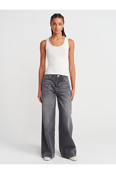 Dilvin 10746 Thick Strap Basic Knitwear Blouse-White