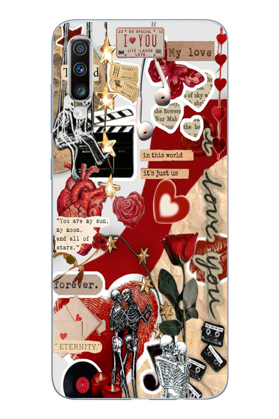 moonset Samsung Galaxy A70 Uyumlu Kolaj Tasarımlı Baskılı Şeffaf Telefon Kılıfı