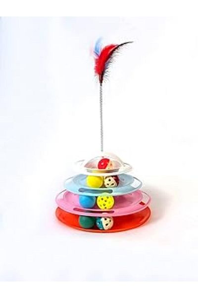 Mu Art Tower of Tracks 4-Tier Furry Round Toy 24 X 13 cm (Mix)