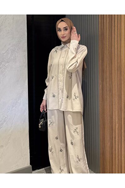 nizzell Women's New Season Embroidered Hijab Tunic Pants Set Comfortable Styl...